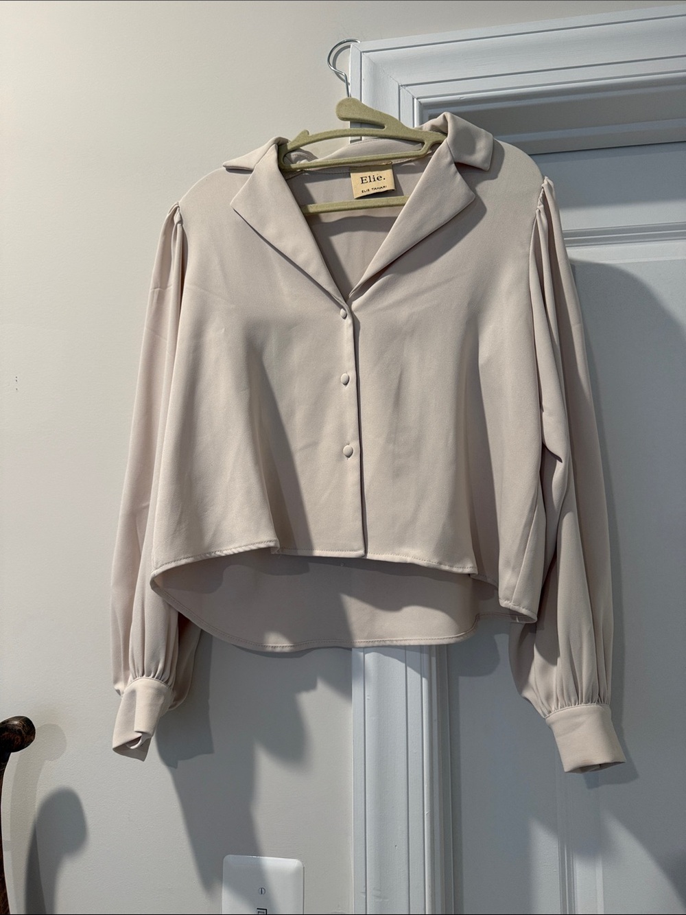 Ellie Dusty Cream Cropped Button-Front Blouse
